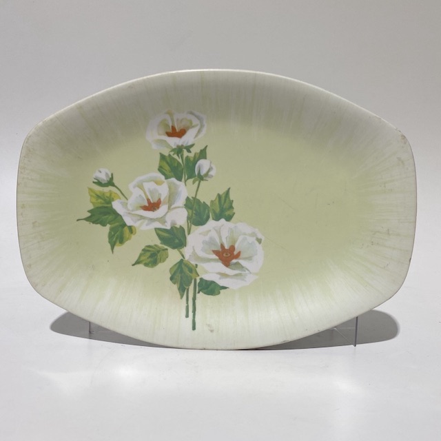 PLATE, 1950s Green w White Flower